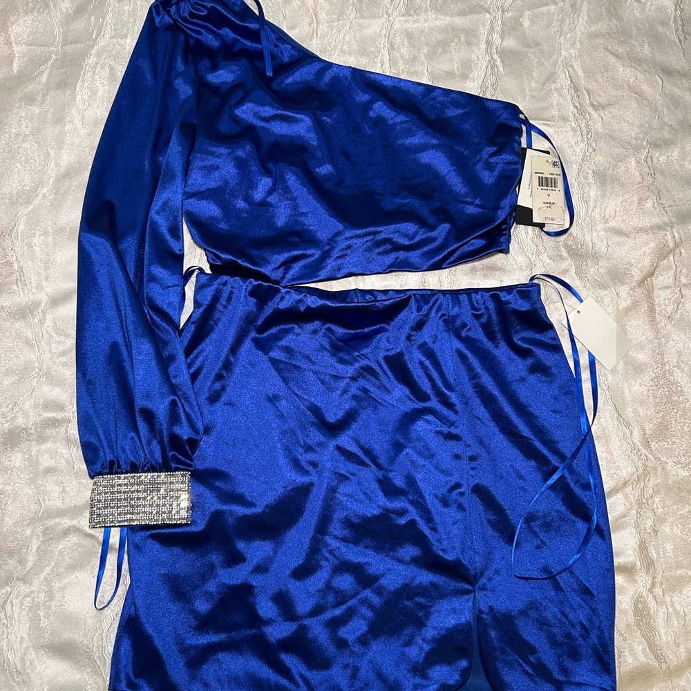 City Studio Blue One Shoulder two piece  Set